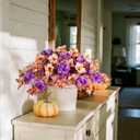 Fake Fall Flowers Artificial for Outdoors Decoration, 2PCS Faux Fall Flowers for Outdoor Planters, Autumn Hibiscus UV Resistant No Fade for Home Porch Patio Garden Balcony Yard Indoor Decor (Purple White)