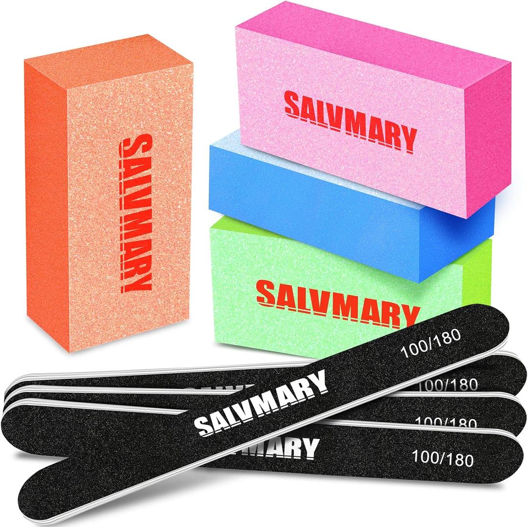 Nail Files and Buffers, Professional Manicure Tools Kit, 100/180 Grit Double Sided Emery Boards for Nails, 80/100 Grit Nail Buffer Blocks Supplies for Home Salon 8Pcs