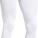 HYCOPROT Men's Compression Pants, Athletic Leggings Base Layer Cool Dry Workout Tights for Running Yoga Gym Basketball (White, L)
