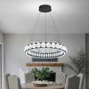 24in Black Crystal Ring Chandelier Dimmable LED Ring Hanging Light