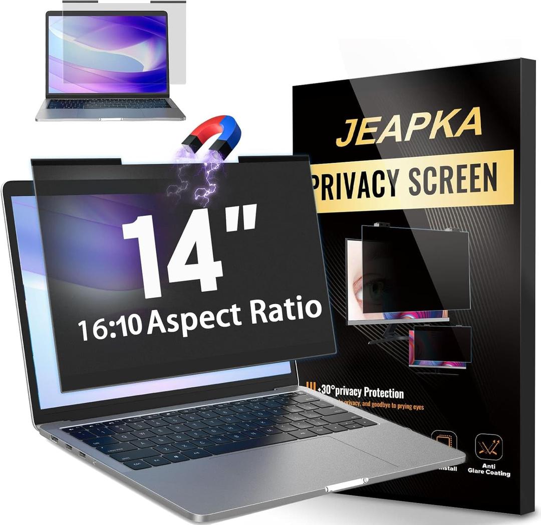 Magnetic Laptop Privacy Screen Filter 14 inch for 16:10 Widescreen Computer Monitor, Removable Anti Blue Light Privacy Shield, Anti-Glare Protector