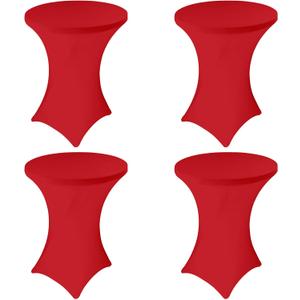 4 Pack Spandex Stretch Tablecloth - 32x43 Inch Square Corners, Fitted High Top Table Cloth for Cocktail, Bar, Weddings, Birthday, Banquet, Outdoor Party (Red)