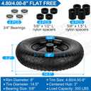 4.80/4.00-8" Flat Free Wheelbarrow Tires and Wheels, 14.5" Universal Fit Solid Tires with 5/8" or 3/4" Bearing, 3"-7" Hub, Adapter Kit Hand Truck Wheels Replacement for 3.50/2.50-8", 4.00-6"etc, 2 PCS