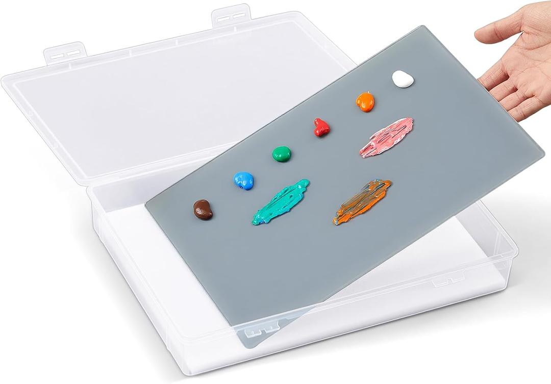 Nuanchu 1 Set Handy Glass Oil Paint Palette Included 12.8 x 9.25 Inches Airtight Stay Wet Palette Container and 11.8 x 8.5 Inches Tempered Glass, Keeps Paint Fresh, Ideal for Travel Outdoor, Grey