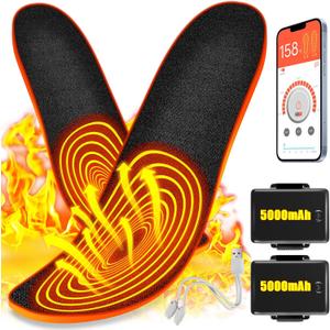 Heated Insoles for Men & Women with APP Control, 5000mAh Heated Insoles Rechargeable, Electric Foot Warmers for Hiking, Skiing, Camping, Hunting, Outdoor Work, Size L