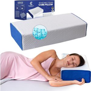 Cube Pillow with Adjustable Memory Foam for Side Sleepers - Cooling Ventilated Pillow Cover for Neck and Shoulder Pain Relief  Square Pillow for Sleeping - Cervical Rectangle Pillow for Back Sleepers