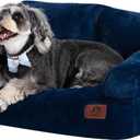 Hollypet Fluffy Plush Pet Cat Couch Sofa Soft Calming Pet Dog Sofa Beds for Medium Small Cats and Dogs, Cobalt Blue (24"L x 18"W x 10"Th)