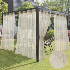 HolidayIdeas 4 Panels Outdoor Sheer Curtains for Patio Waterproof-Natural Linen Semi Voile Indoor Sheer Curtains, Light Filtering Privacy Drapes for Living Room, Gazebo, Porch, Balcony, Pool 54"x84"