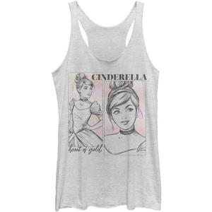 Disney Girls Princess Sketchy Cindy Tri-Blend Racerback Layering Tank (Medium, White Heather) M