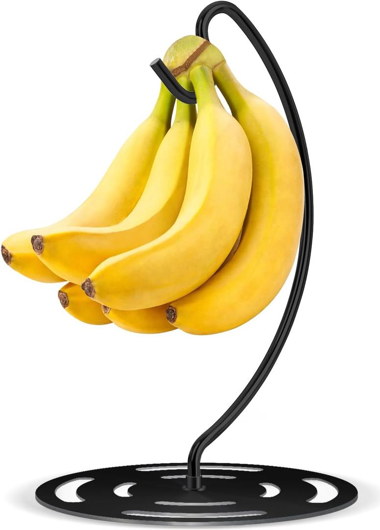 Banana Holder Stand Stainless Steel, Modern Banana Tree Hanger with Larger Base & Won't Topple Over, Banana Hanger Rack for Any Kitchen Countertop (Black)