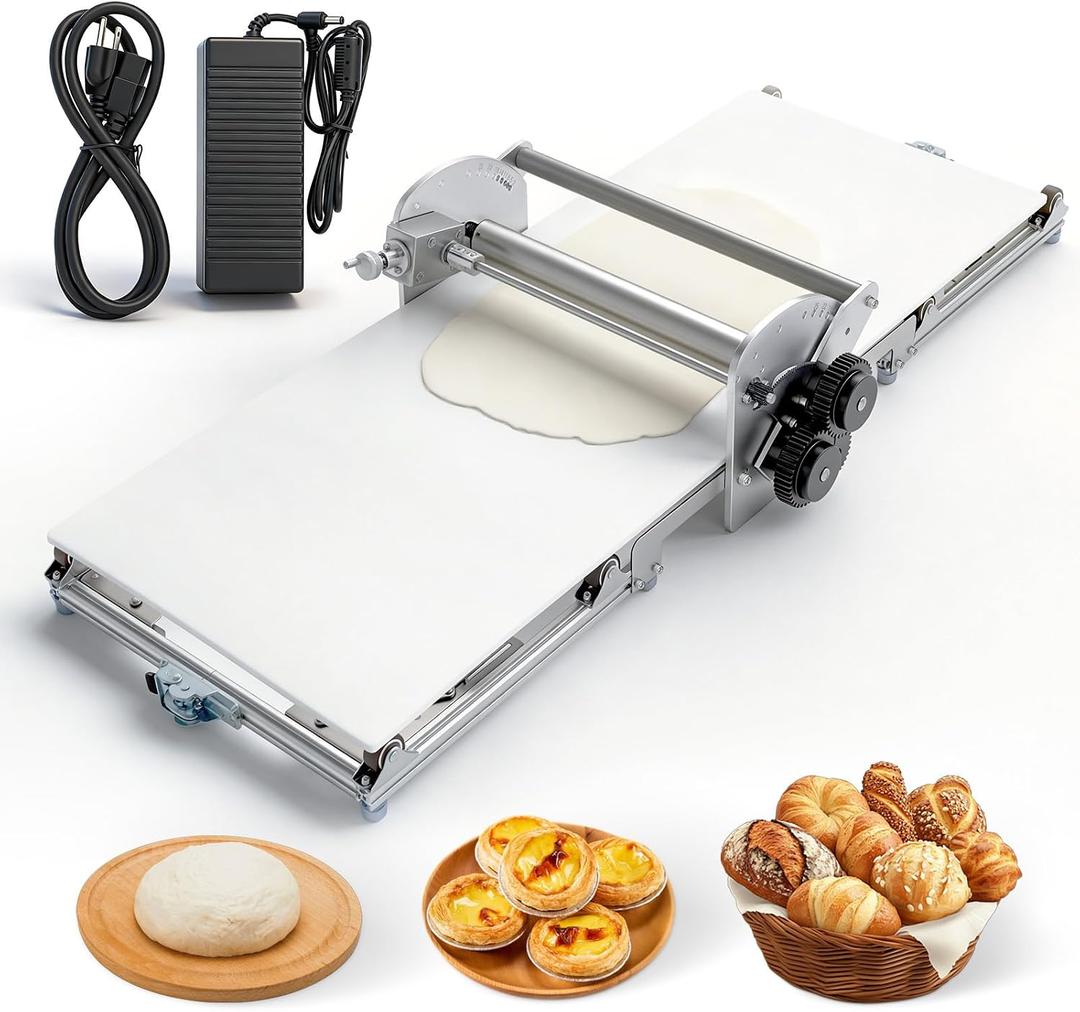 Electric Folding Dough Sheeter Machine, Stainless Steel Dough Machine Adjustable Thickness 0.2-30mm for Bread Pizza Croissants Marzipan Puff Pastry(Electric)