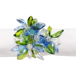 Fennco Styles Unique Multi-Flower Crystal Design Decorative Napkin Rings, Set of 4  Floral Napkin Holders for Home, Dining Table, Holiday Dcor and Special Occasions (Blue Multi)