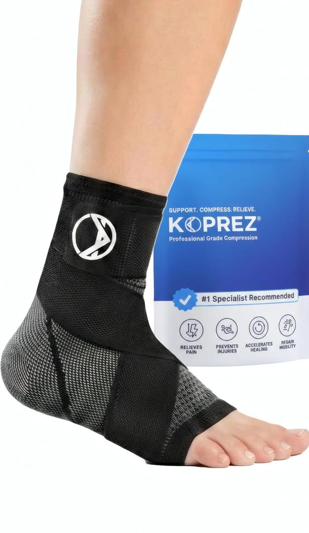 Koprez Plantar Fasciitis Sleeve - Plantar Fasciitis Relief, Plantar Fasciitis Socks, Ankle Compression Sleeve, Ankle Support for Women, Plantar Fasciitis Brace, Ankle Sleeve, Ankle Support Men (Large, Black)