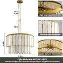 6-Light Capiz Shell Chandelier, 21" Brushed Gold Coastal Dining Room Light Fixture, 2-Tier Seashell Luxury Round Pendant Light for Living Room Bathroom Bedroom Hallway Kitchen Island