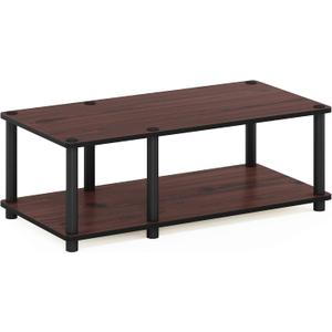 Furinno JUST TV Stand, 2-Tier No Tools Mid Entertainment Center with Open Shelf, TV Console for TV up to 46 Inch with Tubes, for Living Room, Bedroom, Dark Cherry, Mid 31.5"x10.9"x15.6"