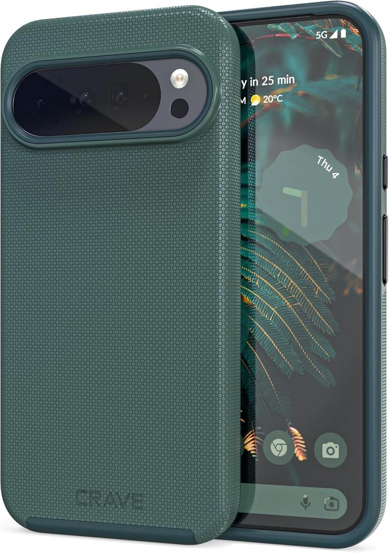 Crave Case for Google Pixel 10 Pro XL (6.8)  Dual-Layer Shockproof Protection, Textured Grip, Wireless Charging Compatible, Forest Green