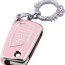 Pangpai Pink Key Fob Cover for Toyota, Soft TPU Key Case Protection with Bling Keychain Fit for Toyota Fortuner Tundra Camry RAV4 Highlander Corolla Smart Key Holder