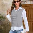 Tanst Sky Womens Sweater Vest V Neck Sleeveless Solid Casual Cable Knit Pullover Tops (Gray, XL)