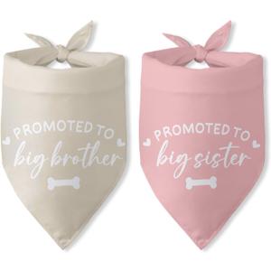 Promoted to Big Brother Sister Bandana Gender Reveal Triangle Scarf Announcement Photo Props Accessories for Large Medium Small Dogs 2 Packs