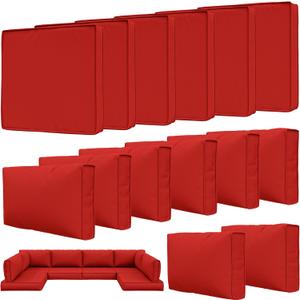 14 Pcs Outdoor Patio Cushion Covers, Replaceable Waterproof Furniture Covers, Outdoor Non-Slip Covers with Zippers, Couch 3 Sizes, Covers Only (Red)