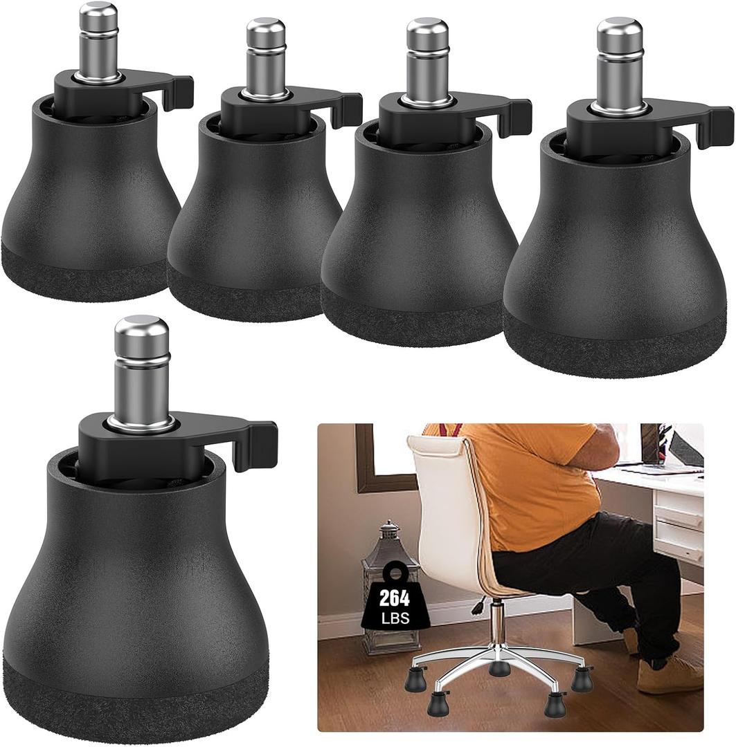 Bell Glides Replacement Office Chair Wheels - Office Chair Wheel Replacement with On/Off Setting, Switch Between Rolling Caster and Fixed Stopper for Hardwood Floors, Tile, Carpets-Set of 5