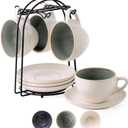 SIDUCAL Stackable Cappuccino Cup Set of 4 [8oz] Ceramic Coffee Cups with Saucers and Cup Holder,Microwave/Dishwasher Safe,Espresso Demitasse Cups(Green)