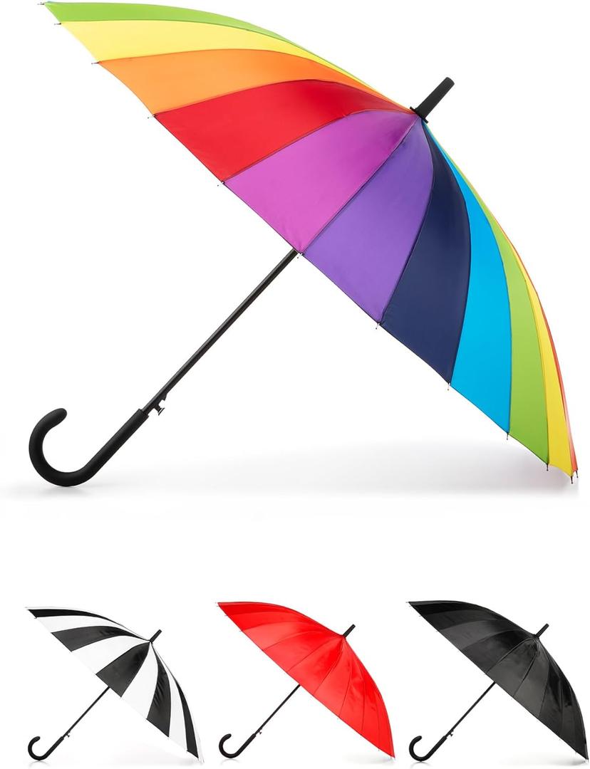 totes Large Eco Auto-Open 24 Rib Stick Umbrella with a Classic J Hook Curved Handle and water repellant (One Size)