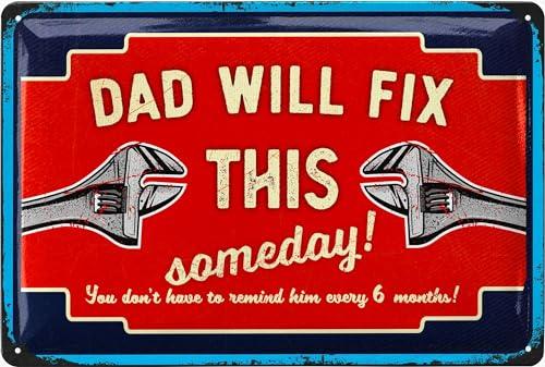 LANOLU Dad's Garage Metal Sign 'Will Fix This Someday' - Perfect for Decor, Gifts, Papa's Workshop Accessories - Vintage Tin Sign 12x8"