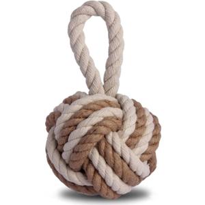 Decorative Door Stopper, Handmade Cotton Jute Sailor Knot Door Stop with Handle, Heavy Weighted 4 lbs Square Doorstop for Bottom of Door, Farmhouse Nautical Home Decor for Bedroom Living Room (Brown and White)