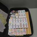 Mexican Train Dominoes Set with Numbers and 8 Wooden Trays/Racks, Double 15 Dominos Travel Set with 8 Tiles Holders, 136 Tiles Double 15 Colored Dominoes Game Set with Zippered Case for Family Kids