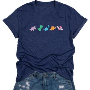 Women Dinosaurs Shirt Cut Teacher Tshirt Dinosaur Graphic Summer Short Sleeve Loose Tee (Yellow, L)