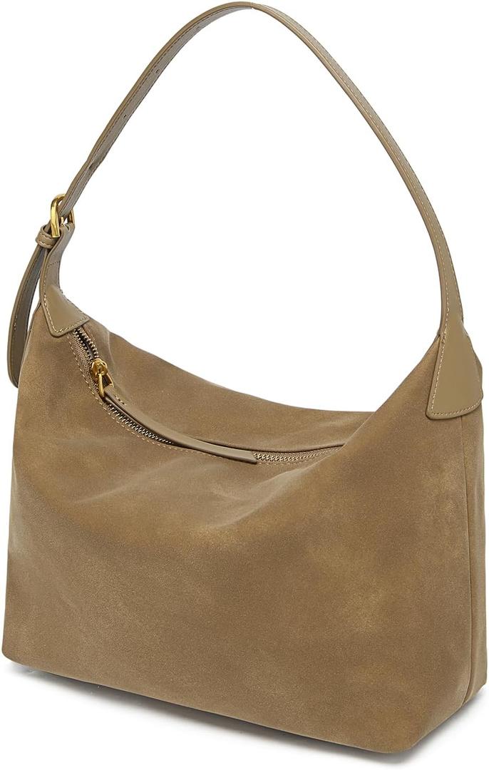 Medium Suede Hobo Bags for Women 10.6 Inch, Matte Faux Leather Shoulder Bag with Adjustable Strap, Slouchy Crossbody Purse