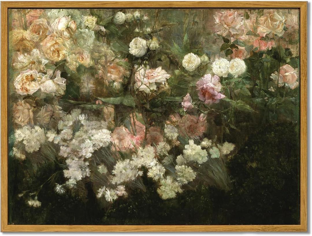 MTFBWY Framed Canvas Wall Art Vintage Floral Painting Garden in May Flowers Prints Countryside Printing Picture Retro Wall Decor for Livingroom Bedroom Bathroom Kitchen 12"x16"