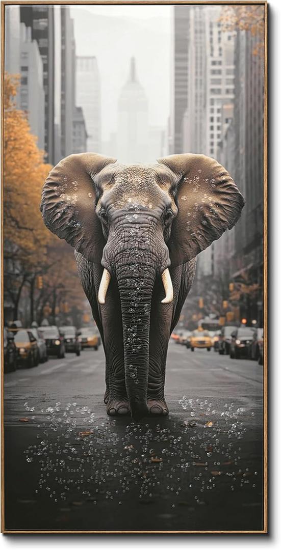 DRLWGTY Abstract Elephant Wall Art,Large Wildlife Paintings Decor with Handmade Crystal Details,Unique Animal Artwork for Living Room Bedroom Office,Ready to hang, 24*48 in