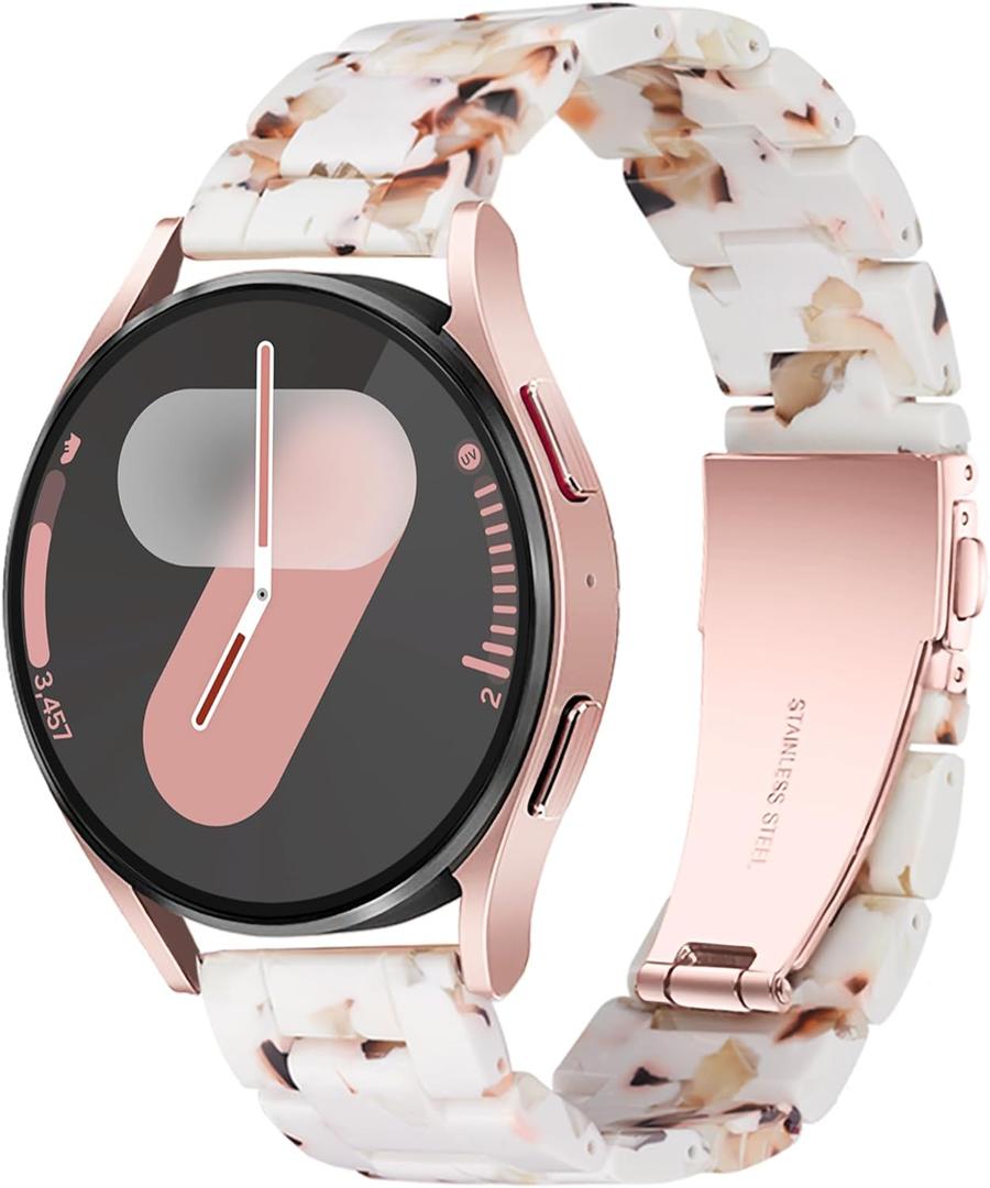 Resin Bands Compatible with Samsung Galaxy Watch 7 FE 6 5 40mm 44mm/Pro 45mm,Galaxy Watch 4 40/44mm,Galaxy Active 2 40/44mm,20mm Band for Galaxy Watch 6 4 Classic 42mm 43mm 46/47mm Watch 3 41mm Women (Nougat White)