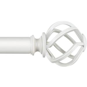 KAMANINA White Curtain Rod 32 to 58 inch (2.6-4.8ft), 1 inch Adjustable Single Curtain Rods for Windows 28 to 48 inch, Decorative Drapery Rod with Twisted Cage End