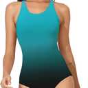 Beautikini Period Swimwear Women's One Piece Leak Proof Menstrual Bathing Suit Racerback Training Swimsuit for Teens Girls (Medium, Gradient Blue)