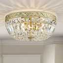 WUZUPS Crystal French Empire Chandelier Semi-Flushmount Ceiling Light Modern Lighting Fixture for Bedroom Hallway Bar Kitchen Bathroom, H 7.3" x W 14.2", Gold, E12 Base