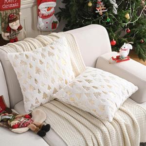 FUTEI Christmas Tree White Throw Pillow Covers 18x18 inch Set of 2,Soft Decorative Cushion Cases,Home Decor for Couch Bed Living Room