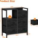 Furnulem 5 Drawer Black Dressers for Bedroom 2 Tier Shelf Storage Small Fabric Dresser for Closet Sturdy Metal Frame Modern Style Storage Cabinets Organization Units for Hallway Rooms