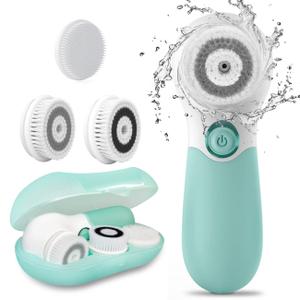 Facial Cleansing Brush Electric Facial Exfoliating Massage Brush with 3 Cleanser Heads and 2 Speeds Adjustable for Deep Cleaning, Removing Blackhead, Face Massaging (Green)