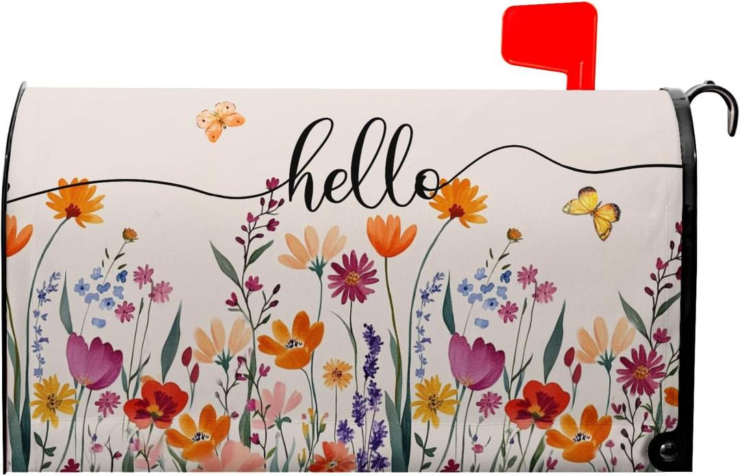 Spring Mailbox Cover Watercolor Summer Mailbox Covers Magnetic Standard Size Colorful Floral Mail Box Wrap Butterfly Decorations for Outside Garden Yard Fall Summer Autumn