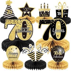 9 Pieces 70th Birthday Decoration 70 th Birthday Centerpieces for Tables Decorations Cheers to 70 Years Honeycomb Table Topper for Men and Women Seventy Years Party Decor Supplies
