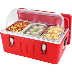Insulated Food Pan Carrier Cold/Hot Food Buffet Server 27Qt Storage Box With Roll Top Lid & Buckles Warmer Box For Catering Restaurant Buffet