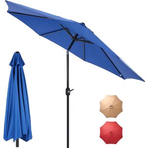 DUMOS 9FT Outdoor Patio Umbrella with Push Button Tilt and Crank, Table Umbrellas 8 Sturdy Ribs Waterproof for Pool,Market, Terrace, Beach, Outdoor Restaurant Blue (New Blue)