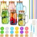6 Pack Mason Jars with Handle, 24 OZ Colorful Drinking Glasses with Lids and Straws, Mason Jar Cups Smoothie Cups for Iced Coffee, Smoothie, Overnight Oats Containers