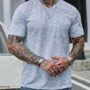 Men's V Neck T Shirts Casual Stylish Fitted Stretch Tee Shirt with Pocket (S-3XL) (L)