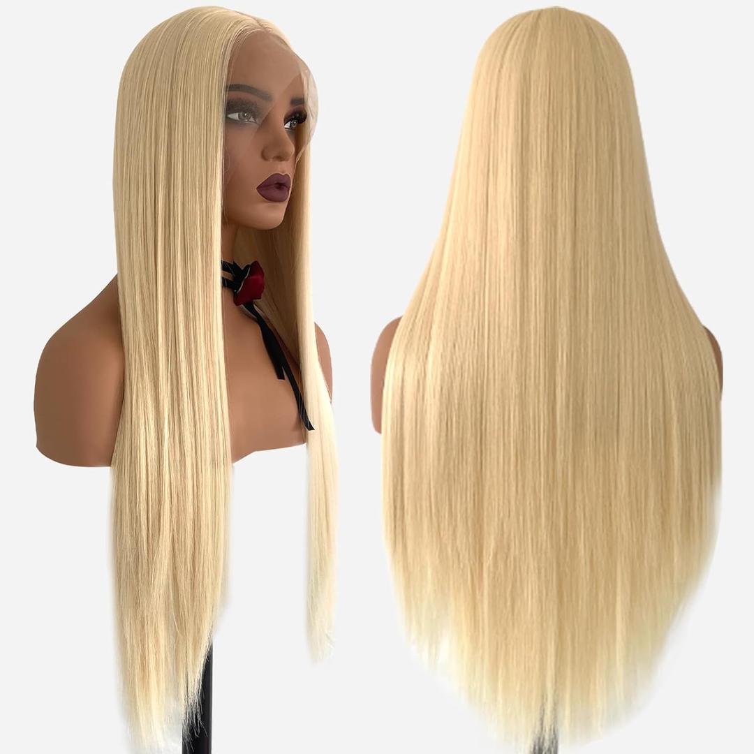 Blonde Wig Synthetic Lace Front Wig Glueless 13x4 HD Lace Front Wigs Pre Plucked 613 Long Straight Ready to Wear Wigs for Black Women 26 Inch