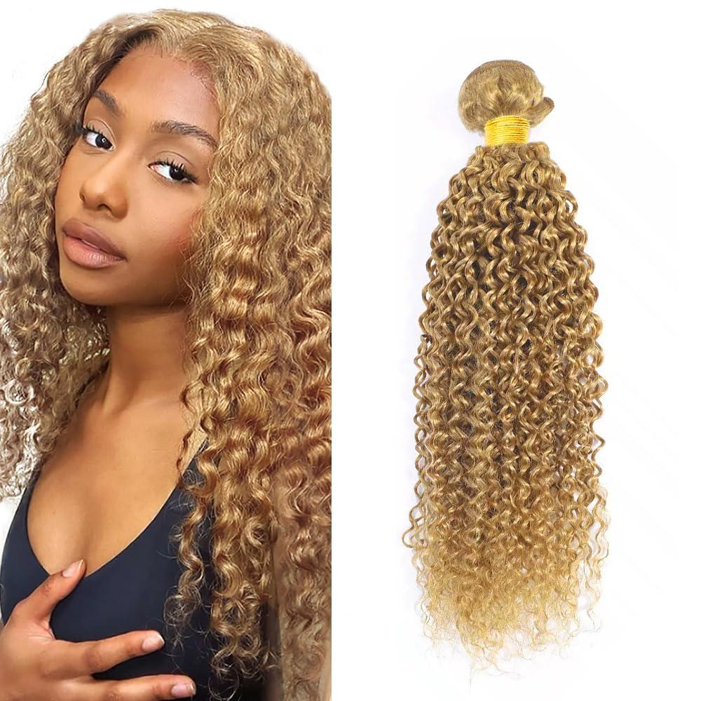Honey Blonde Bundles Human Hair #27 Kinky Curly 1 Bundle 20 inch Honey Blonde Single Bundle Double Weft Real 27 Curly Wave Bundle Hair Extensions