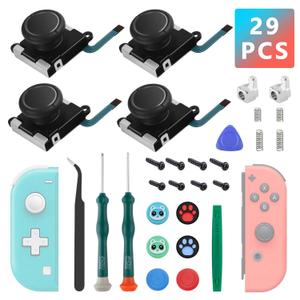 LONANDY 4 Pack Joycon Joysticks, Replacement Joystick Analog Thumb Sticks for Nintendo Switch, Switch Lite & Switch OLED, Joycon Repair Kit Replacement Parts Include Thumb Grips, Metal Lock Buckles